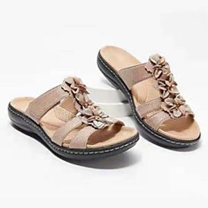 Women's Sandals Wedge Heel Round Toe PU Solid Colored Almond Black Blue Lightinthebox