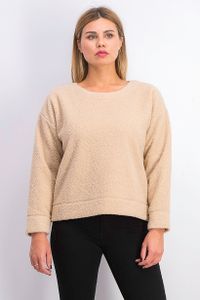 Womens Crop Teddy Sweatshirt  Beige