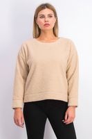 Womens Crop Teddy Sweatshirt  Beige - thumbnail