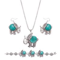 Retro Jewelry Set Elephant Green Turquoise Earrings Necklace Bracelet Set