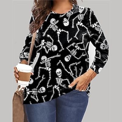 Women's Plus Size Tops Pullover Sweatshirt Skull Print Long Sleeve Crewneck Vintage Casual Halloween Halloween Daily Microfiber Fall Winter Black miniinthebox Women's Plus Size Tops Pullover Sweatshirt Skull Print Long Sleeve Crewneck Vintage Casual Halloween Halloween Daily Microfiber Fall Winter Black miniinthebox