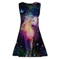 Kids Little Girls' Dress Unicorn Animal A Line Dress Daily Holiday Vacation Print Blue Purple Above Knee Sleeveless Casual Cute Sweet Dresses Spring Summer Regular Fit 3-10 Years Lightinthebox - thumbnail