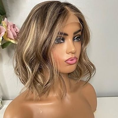 14 Inch Ombre Body Wave Bob Lace Front Wig Human Hair 13X4 Highlight Lace Front Short Body Wave Wig Human Hair 427 Ombre Brown Colored Human Hair Wigs 200 Density Wigs Human Hair with Baby Hair Lightinthebox