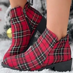 Women's Boots Xmas Shoes Chelsea Boots Plus Size Party Christmas Club Booties Ankle Boots Zipper Chunky Heel Wedge Heel Round Toe Gothic Classic Comfort Running Walking Canvas Elastic Fabric Zipper miniinthebox
