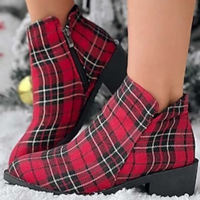 Women's Boots Xmas Shoes Chelsea Boots Plus Size Party Christmas Club Booties Ankle Boots Zipper Chunky Heel Wedge Heel Round Toe Gothic Classic Comfort Running Walking Canvas Elastic Fabric Zipper miniinthebox
