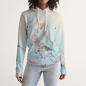 Women's Hoodie Sweatshirt Pullover Sportswear Work Drawstring Front Pocket Print Blue Floral Casual Sports Hoodie Long Sleeve Top Micro-elastic Fall  Winter Lightinthebox