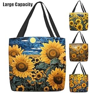 Women's Tote Shoulder Bag Canvas Tote Bag Polyester Shopping Holiday Print Large Capacity Foldable Lightweight Cat 3D Flower Rainbow miniinthebox