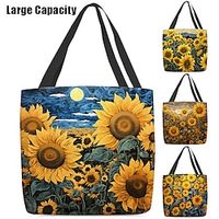 Women's Tote Shoulder Bag Canvas Tote Bag Polyester Shopping Holiday Print Large Capacity Foldable Lightweight Cat 3D Flower Rainbow miniinthebox - thumbnail