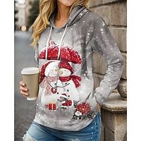 Women's Hoodie Sweatshirt Pullover Snowman Sportswear Festival Drawstring Print Gray Christmas Casual Hoodie Long Sleeve Top Micro-elastic Fall  Winter Lightinthebox - thumbnail