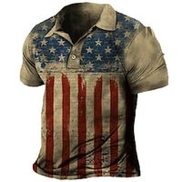 Men's Collar Polo Shirt Golf Shirt National Flag Turndown Brown 3D Print Street Daily Short Sleeve 3D Button-Down Clothing Apparel Fashion Casual Comfortable  Beach Lightinthebox - thumbnail