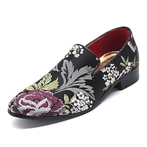 Men's Loafers  Slip-Ons Formal Shoes Penny Loafers Novelty Loafers Vintage Chinoiserie Party  Evening Office  Career Satin Black Red Blue Floral Fall Spring Summer Lightinthebox