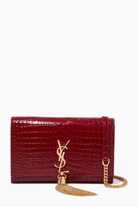 Kate Chain Wallet in Shiny Croc-Embossed Leather