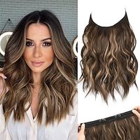 Invisible Wire Hair Extensions with Thinner Softer Lace Weft Adjustable Size Removable Secure Clips in Wavy Secret Hairpiece for Women 12 Inch (Pack of 1) - Chocolate Brown with Blonde Highlights Lightinthebox