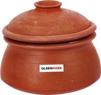 Olsenmark Traditional Birayani Pot With Lid Ergonomic Design 100% Eco Friendly Material Ideal For Cooking Rice, Birayani, Curry & More-(Venetian Red)-(OMCP6008)