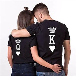 Couple's Men's Women's T shirt Tee Poker Crew Neck Black Valentine's Day Daily Short Sleeve Print Clothing Apparel Polyester Fashion Casual Lightinthebox