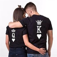 Couple's Men's Women's T shirt Tee Poker Crew Neck Black Valentine's Day Daily Short Sleeve Print Clothing Apparel Polyester Fashion Casual Lightinthebox - thumbnail