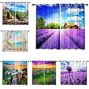 3D Print Blackout Curtain Feather Print Curtain Drapes for Living Room Thermal Insulated Grommet Window Curtains for Bedroom 1 set / PVC Bag Natural scenery Woods Trees Towers miniinthebox