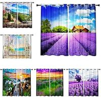 3D Print Blackout Curtain Feather Print Curtain Drapes for Living Room Thermal Insulated Grommet Window Curtains for Bedroom 1 set / PVC Bag Natural scenery Woods Trees Towers miniinthebox - thumbnail