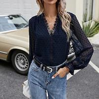 Shirt Blouse Women's Black Plain Lace Street Daily Fashion V Neck Regular Fit S Lightinthebox