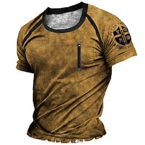 Men's Unisex T shirt Tee Graphic Prints Letter Crew Neck Street Daily Zipper Print Short Sleeve Tops Designer Casual Big and Tall Sports Brown / Summer miniinthebox