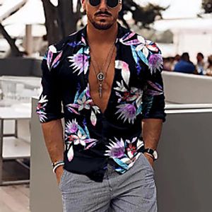 Men's Shirt Floral Button-Down Print Short Sleeve Street Tops Casual Fashion Breathable Comfortable Black miniinthebox