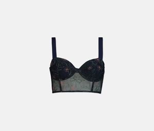 Womens Embroidered Padded Bra  Navy
