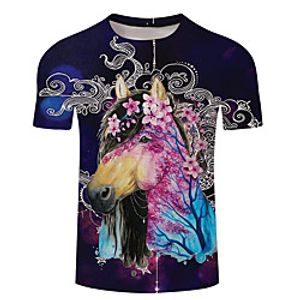 Men's Unisex Tee T shirt 3D Print Graphic Prints Horse Plus Size 3D Print Short Sleeve Casual Tops Basic Designer Big and Tall White Khaki Royal Blue miniinthebox