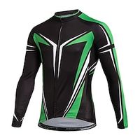 21Grams Men's Cycling Jersey Long Sleeve Bike Top with 3 Rear Pockets Mountain Bike MTB Road Bike Cycling Breathable Quick Dry Moisture Wicking Reflective Strips Black Green Geometic Polyester Spandex Lightinthebox - thumbnail