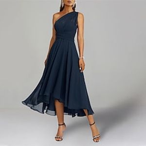 A-Line Blue Wedding Guest Dresses Convertible Infinity Mother Of The Bride Dress Formal Tea Length Sleeveless One Shoulder Chiffon with Ruched 2023 miniinthebox