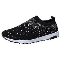 Women's Sneakers Flat Heel Round Toe Booties Ankle Boots Daily Tissage Volant Rhinestone Solid Colored Pink Khaki White Lightinthebox - thumbnail