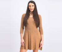 Womens Petite V-Neck Ribbed Sweater Dress  Brown - thumbnail