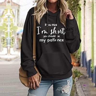 Women's Hoodie Sweatshirt Pullover Active Sports Drawstring Front Pocket Print Black White Pink Letter Casual Sports Hoodie Long Sleeve Top Micro-elastic Fall  Winter Lightinthebox