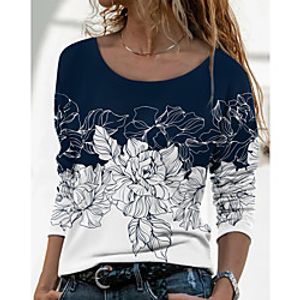 Women's Floral Theme Painting T shirt Floral Color Block Long Sleeve Print Round Neck Basic Tops Purple Green Black miniinthebox