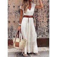 Women's Party Dress Lace Dress White Dress Long Dress Maxi Dress White Short Sleeve Pure Color Lace Spring Summer V Neck S M L XL XXL 3XL miniinthebox - thumbnail