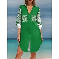 Women's Shirt Blouse Paisley Casual Holiday Beach Green Button Print Long Sleeve Fashion Shirt Collar Regular Fit Spring   Fall Lightinthebox