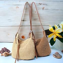 Women's Crossbody Bag Shoulder Bag Hobo Bag Straw Outdoor Holiday Beach Zipper Large Capacity Woven Beige Coffee Lightinthebox