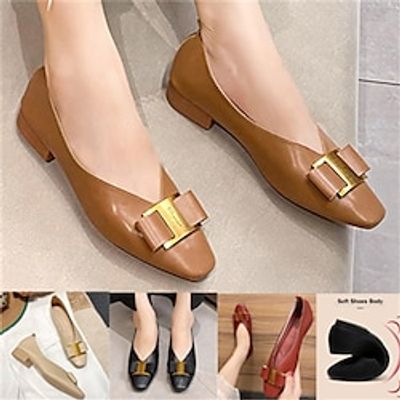 Women's Flats Ballerina Plus Size Soft Shoes Wedding Party Office Wedding Flats Buckle Flat Heel Round Toe Closed Toe Vintage Fashion Classic Faux Leather Loafer Almond Black Red Lightinthebox