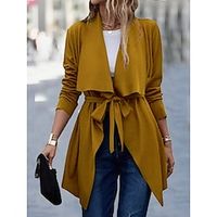 Women's Trench Coat Outdoor Lace up Solid Color Breathable Fashion Regular Fit Outerwear Long Sleeve Fall Black S Lightinthebox - thumbnail