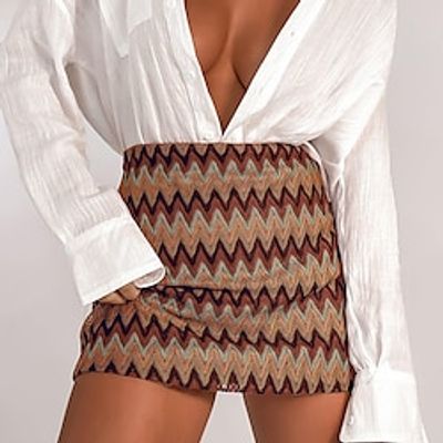 Women's Streetwear Bodycon Skirts Office / Career Carnival Lines / Waves Print Light Green Brown S M L miniinthebox