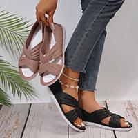 Women's Sandals Plus Size Daily Flat Heel Round Toe Elegant Cute Casual Walking Rubber Faux Leather Buckle Almond Black Lightinthebox