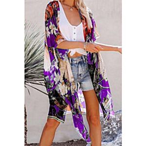 Women's Coat Casual / Daily Summer Long Coat Regular Fit Casual Jacket Pattern Others Blue Purple miniinthebox
