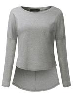 Casual Pure Color O-Neck Long Sleeve High Low Tops For Women - thumbnail