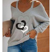 Women's Sweatshirt Pullover Heart Cold Shoulder Print V Neck Daily Sports Valentine's Day Basic Streetwear Hoodies Sweatshirts  Blue Black Gray Lightinthebox - thumbnail