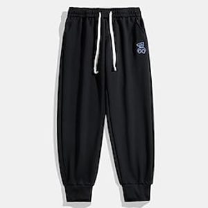 Men's Trousers Casual Pants Pocket Drawstring Elastic Waist Bear Embroidery Comfort Outdoor Daily Going out Sports Fashion Black White Lightinthebox