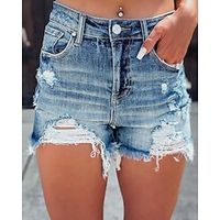 Women's Jeans Shorts Denim Blue Fashion Casual Daily Side Pockets Short Comfort Plain S M L XL 2XL miniinthebox - thumbnail