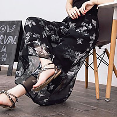Women's Vacation Casual  Daily Streetwear Sophisticated Skirts Floral  Botanical Pocket Print Black Lightinthebox