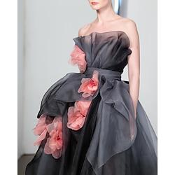 A-Line Prom Dresses Vintage Dress Prom Birthday Sweep / Brush Train Sleeveless Strapless Organza with Floral Print 2024 Lightinthebox