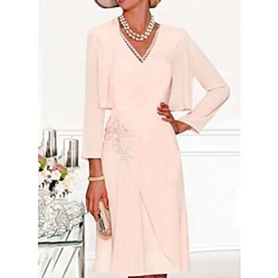 Women's Sheath Dress Knee Length Dress Pink Long Sleeve Embroidery Embroidered Layered Fall Winter V Neck Modern Mature 2022 S M L XL 2XL 3XL Lightinthebox