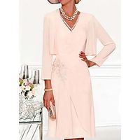 Women's Sheath Dress Knee Length Dress Pink Long Sleeve Embroidery Embroidered Layered Fall Winter V Neck Modern Mature 2022 S M L XL 2XL 3XL Lightinthebox - thumbnail