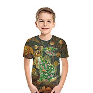 Kids Boys' T shirt Tee Short Sleeve Rabbit 3D Print Animal Green Children Tops Summer Active Daily Wear Regular Fit 3-12 Years miniinthebox